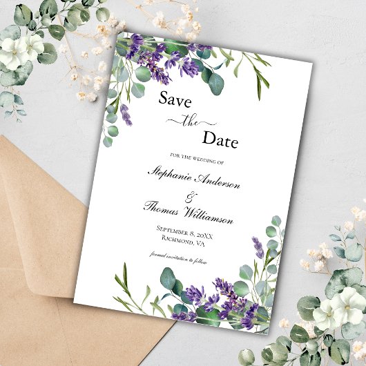 Boho Lavendel Eucalyptus Elegant Modern QR-code Save The Date