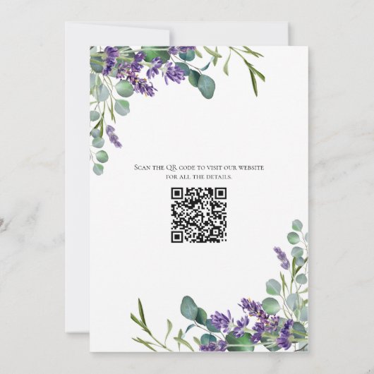 Boho Lavendel Eucalyptus Elegant Moderne QR code Save The Date (Achterkant)