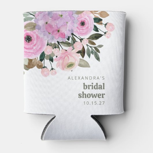 Boho Lavendel Roze Bloemige Waterverf Bruidsdouche Blikjeskoeler (Voorkant)