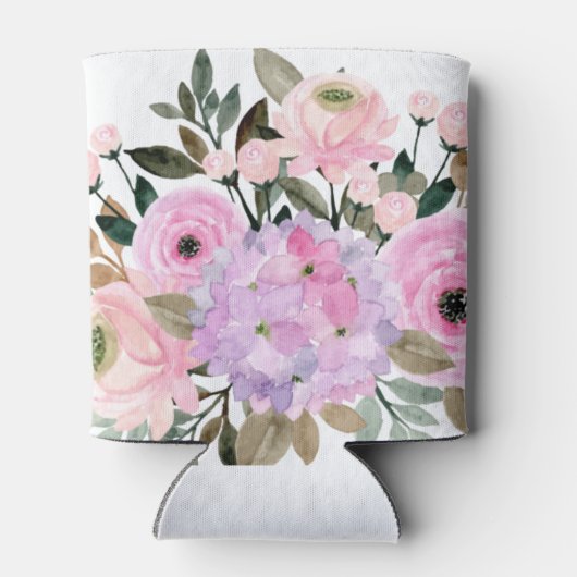 Boho Lavendel Roze Bloemige Waterverf Bruidsdouche Blikjeskoeler (Achterkant)