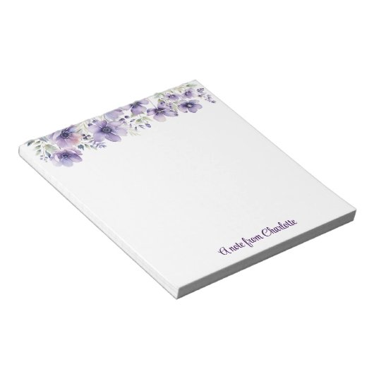 Boho lavendel wilde bloem waterverf wit notitieblok (Schuin)