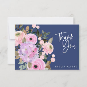 Boho lavendelblauw bloemenschrift waterverf op maa bedankkaart