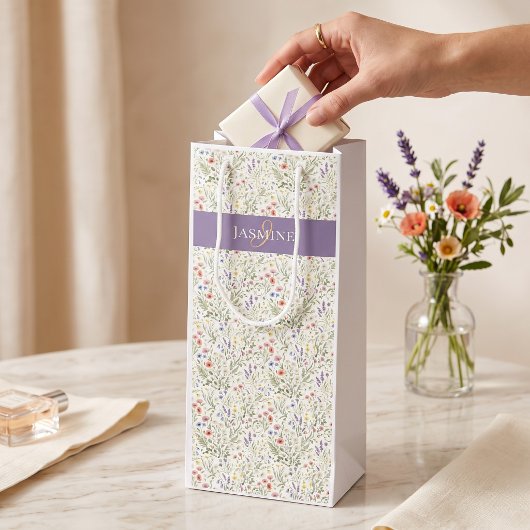 Boho Lavendelklaprozen Monogramnaam Wilde Bloem Wijn Cadeautas