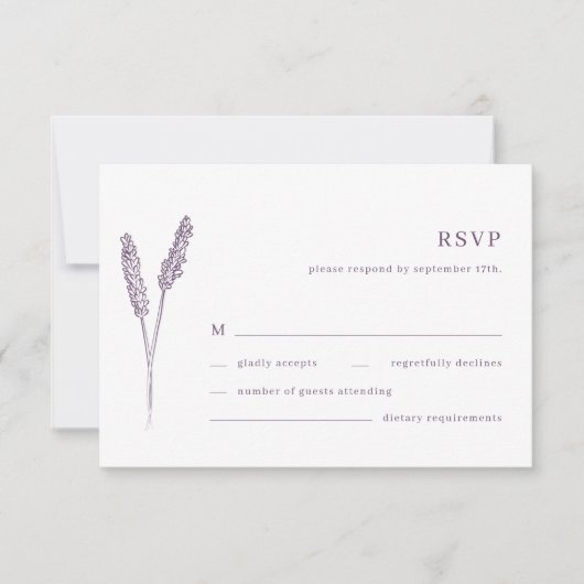 Boho Lavender Bloemen Minimalistische Bruiloft RSV RSVP Kaartje (Voorkant)