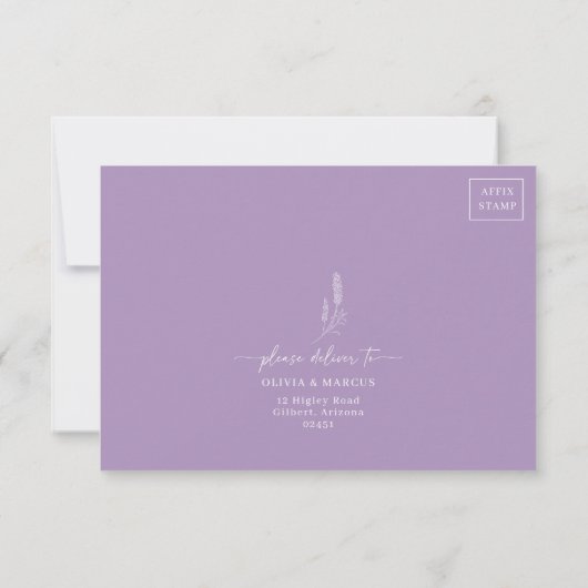 Boho Lavender Bloemen Minimalistische Bruiloft RSV RSVP Kaartje (Achterkant)