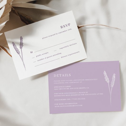 Boho Lavender Bloemen Minimalistische Bruiloft RSV RSVP Kaartje