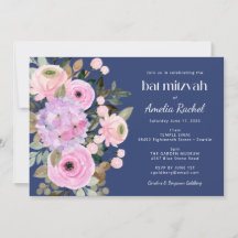 Boho Lavender Blue Floral Waterverf Bat Mitzvah