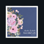 Boho Lavender Blue Floral Waterverf Bat Mitzvah Servet<br><div class="desc">Boho Lavender Pink Floral Waterverf Aangepaste tas van Mitzvah Napkins met blauwe achtergrond</div>