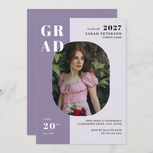 Boho Lavender Bold Typografie Foto Afstuderen Kaart (Voorkant / Achterkant)