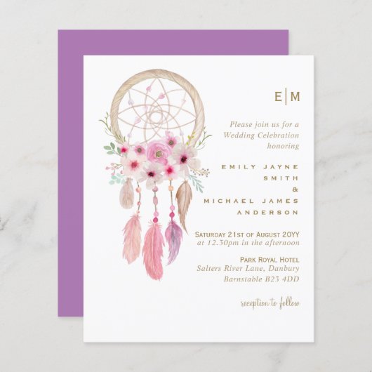 Boho Lavender Dream Catcher Pink Wedding (Voorkant / Achterkant)