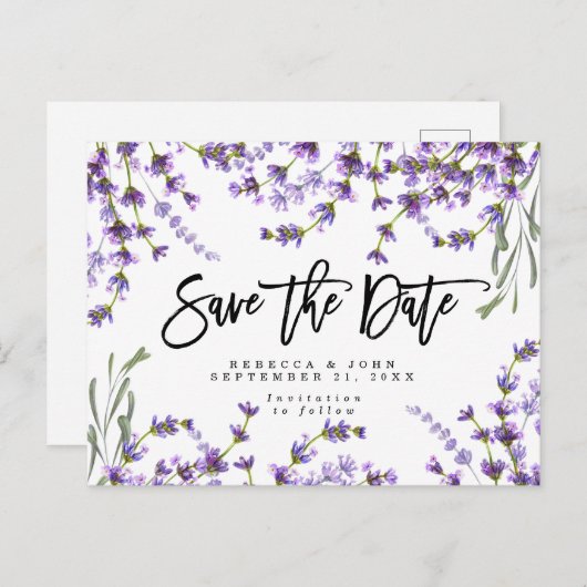 boho lavender floral bruiloft , behalve de date ca aankondigingskaart (Voorkant / Achterkant)