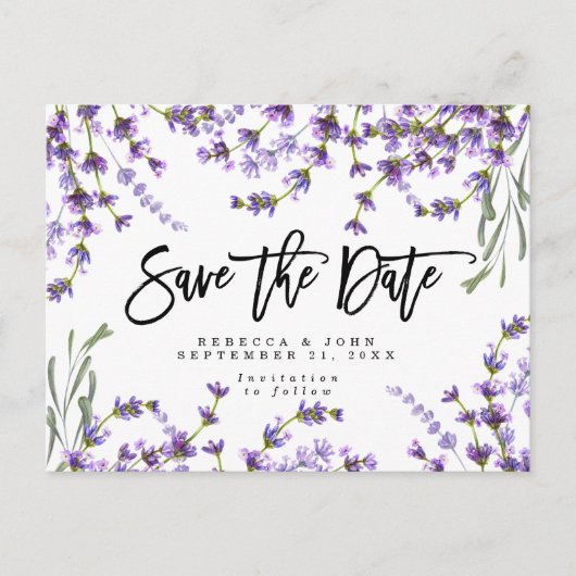 boho lavender floral bruiloft , behalve de date ca aankondigingskaart (Voorkant)