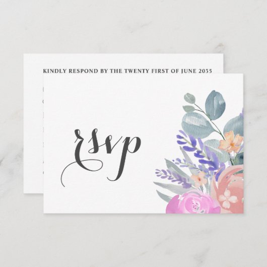 Boho Lavender Floral & Eucalyptus Wedding RSVP (Voorkant / Achterkant)