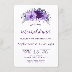 Boho Lavender Floral Plum Paars Rehearsal Dinner Kaart