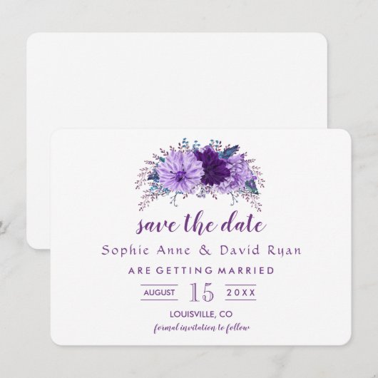 Boho Lavender Floral Plum Paars Save the Date (Voorkant / Achterkant)