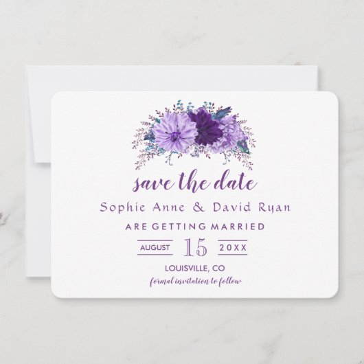 Boho Lavender Floral Plum Paars Save the Date (Voorkant)