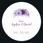 Boho Lavender Floral Plum Paars Wedding Ronde Sticker<br><div class="desc">Moderne,  elegante kaart met waterverf florale bouquet met tinten paars,  op een witte achtergrond. Ga voor meer informatie naar mijn Lavender Floral Plum Paars Collectie.</div>