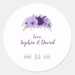 Boho Lavender Floral Plum Paars Wedding Ronde Sticker