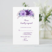 Boho Lavender Floral Plum Paars Wedding RSVP Kaartje (Staand voorkant)
