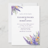Boho Lavender Lila Waterverf Wildflowers Wedding Kaart (Voorkant)