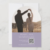 Boho Lavender Paarse foto QR Code Boog Huwelijk Kaart (Achterkant)