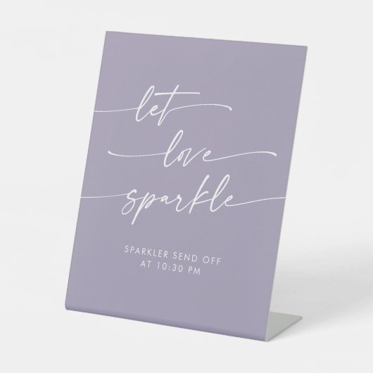 Boho Lavender Paarse Sparkler Verstuur Bruiloftsfe Reclamebord Met Voetstuk (Voorkant)