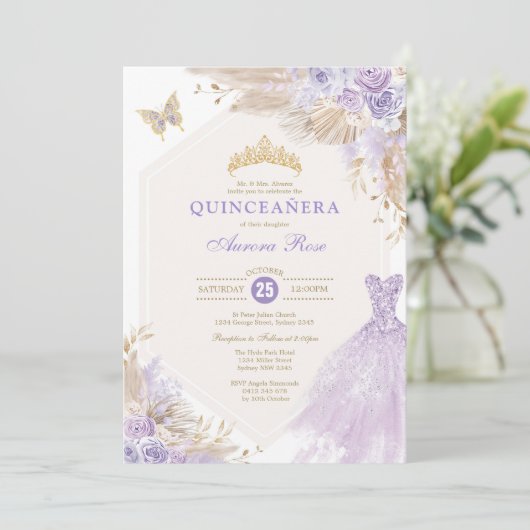 Boho Lavender Quinceañera Mis Quince 15 Anos Kaart (Staand voorkant)