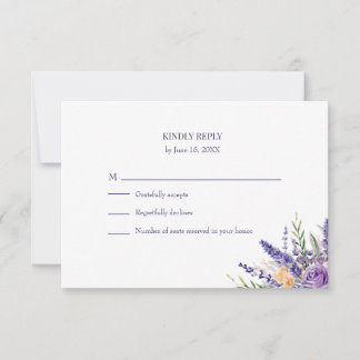 Boho Lavender Watercolor Wildflower Wedding RSVP Kaartje
