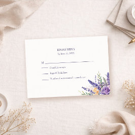 Boho Lavender Watercolor Wildflower Wedding RSVP Kaartje
