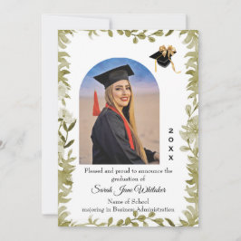 Boho Leaf Border College Graduation announcement Kaart