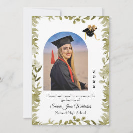 Boho Leaf Border Hi-School Graduation announcement Kaart