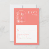 Boho Leaf Monogram Koraal Roze Huwelijk RSVP Kaartje (Voorkant)