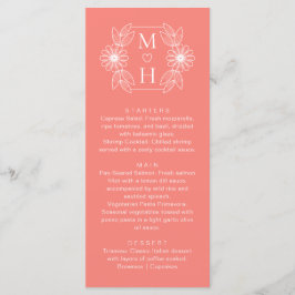 Boho Leaf Monogram Koraal Roze Trouwdiner Menu