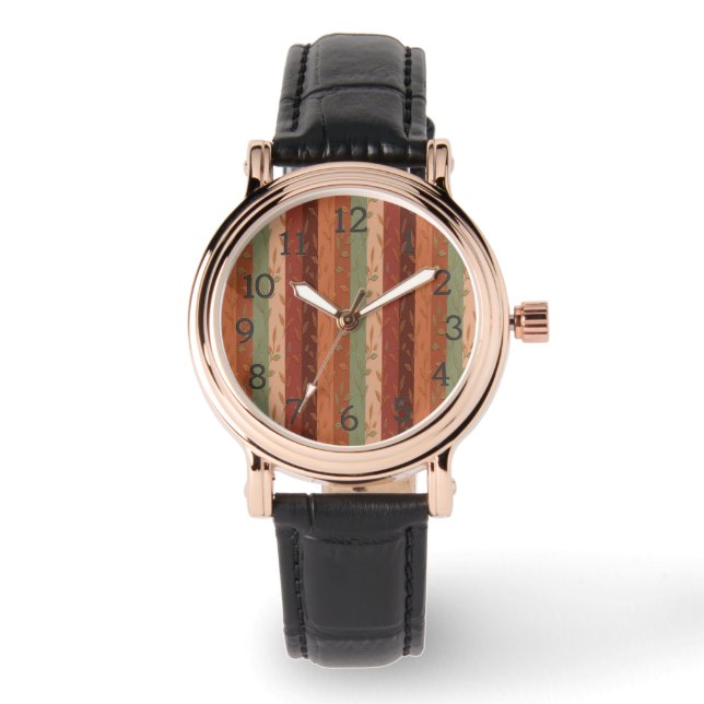 Boho Leaf Pattern – Rustic Botanical Design Horloge (Voorkant)