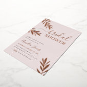 Boho Leaf Rose Goud Bruiloftsborrel Folie Uitnodiging (Gedraaid)