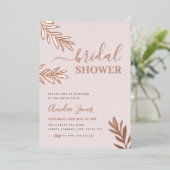 Boho Leaf Rose Goud Bruiloftsborrel Folie Uitnodiging (Staand Voorkant)
