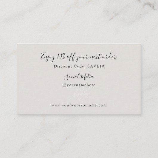 Boho Leaf Taupe bedankt voor je bestelling Visitekaartje (Achterkant)