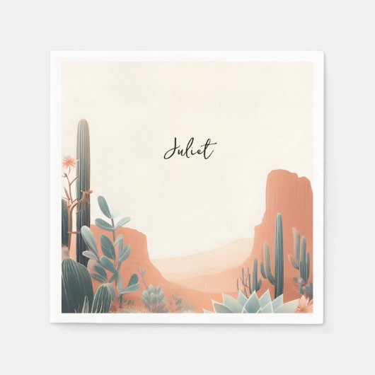 Boho Leaf Woestijn Cactussen Succulenten Bruidsdou Servet (Voorkant)