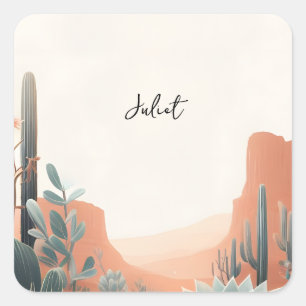 Boho Leaf Woestijn Cactussen Vetplant Bruidsdouche Vierkante Sticker