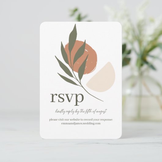 Boho Leafy Response RSVP Wedding Site Kaart (Staand voorkant)