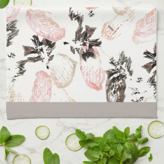 Boho Leaves and Feathers Volledige Print Keukenhan Theedoek (Gevouwen)