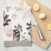 Boho Leaves and Feathers Volledige Print Keukenhan Theedoek (Quarter Fold)