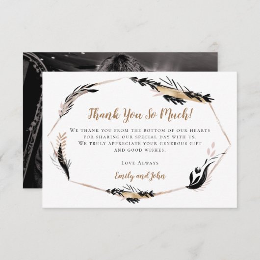 Boho Leaves & Feathers Gold Geometric / Uw foto Bedankkaart (Voorkant / Achterkant)