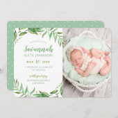 Boho Leaves Foto Birth Announement Aankondiging (Voorkant / Achterkant)