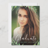 Boho Leaves Photo Afstuderen Invitation Kaart (Voorkant)