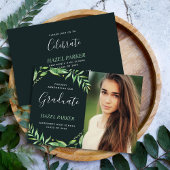 Boho Leaves Photo Afstuderen Invitation Kaart
