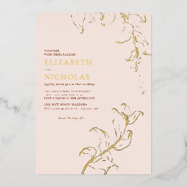 Boho  Leaves Rustic Herfst Terracotta Wedding Folie Uitnodiging