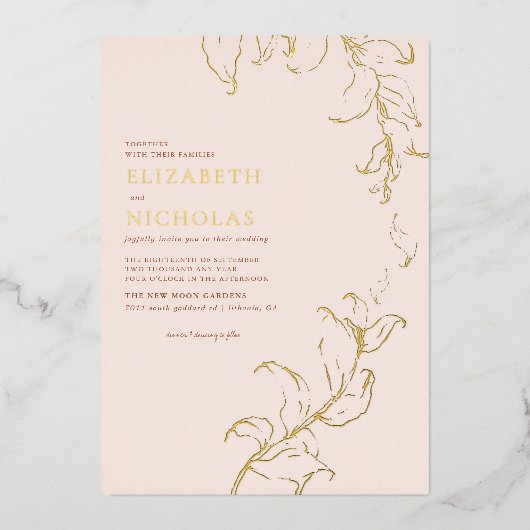 Boho  Leaves Rustic Herfst Terracotta Wedding Folie Uitnodiging (Voorkant)