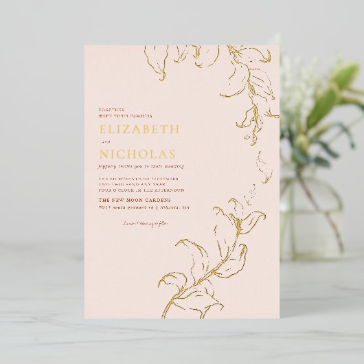 Boho  Leaves Rustic Herfst Terracotta Wedding Folie Uitnodiging (Staand Voorkant)