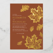 Boho Leaves Rustic Herfst Terracotta Wedding Folie Uitnodiging (Voorkant)